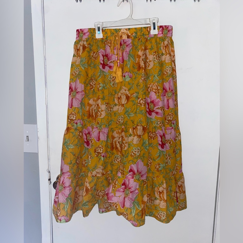 Rose + Olive orange floral midi skirt